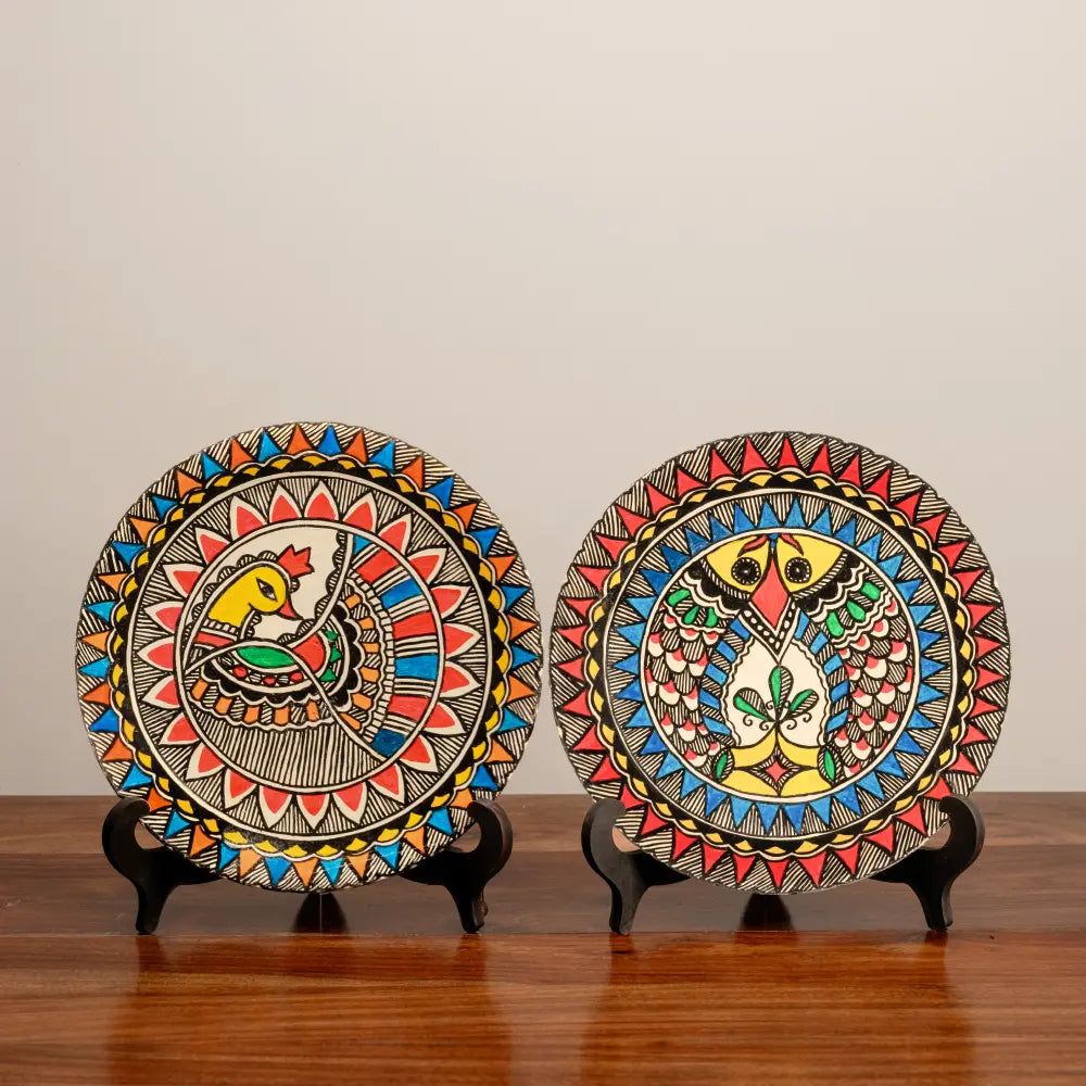 Madhubani Matsya & Mayur (Fish & Peacock) Set of 2 décor Plates