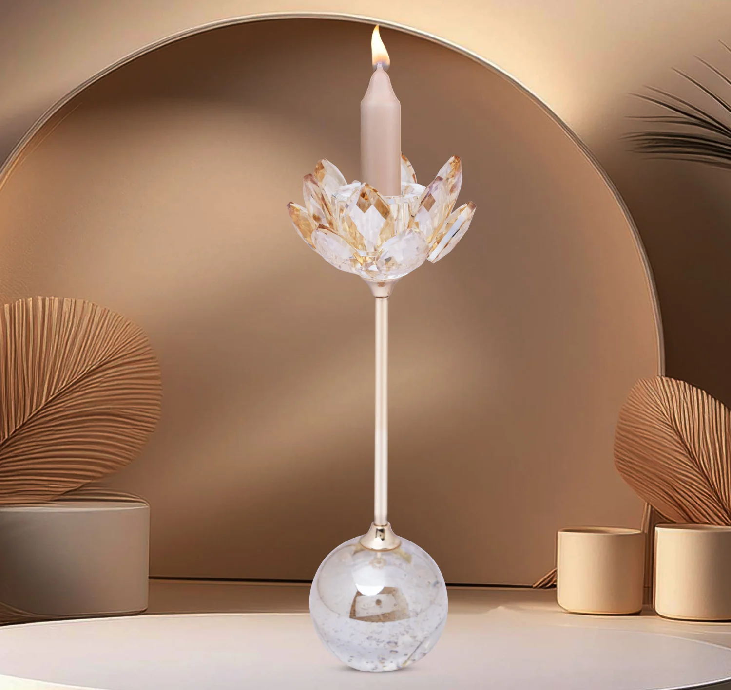 Floral Crystal Ball Base Candle Holder