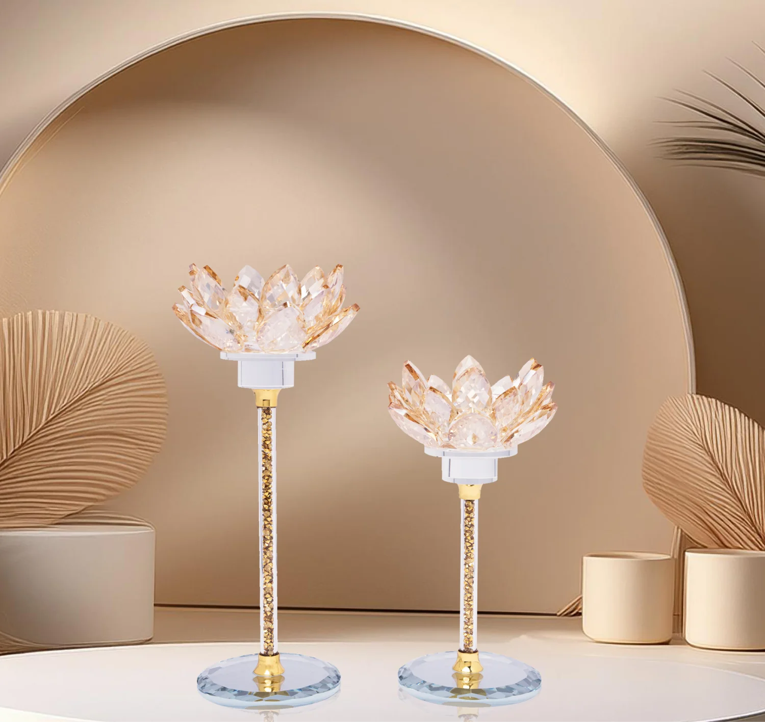 Twinning Lotus Long Stem Candle Holders in Crystal