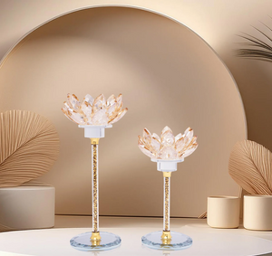 Twinning Lotus Long Stem Candle Holders in Crystal