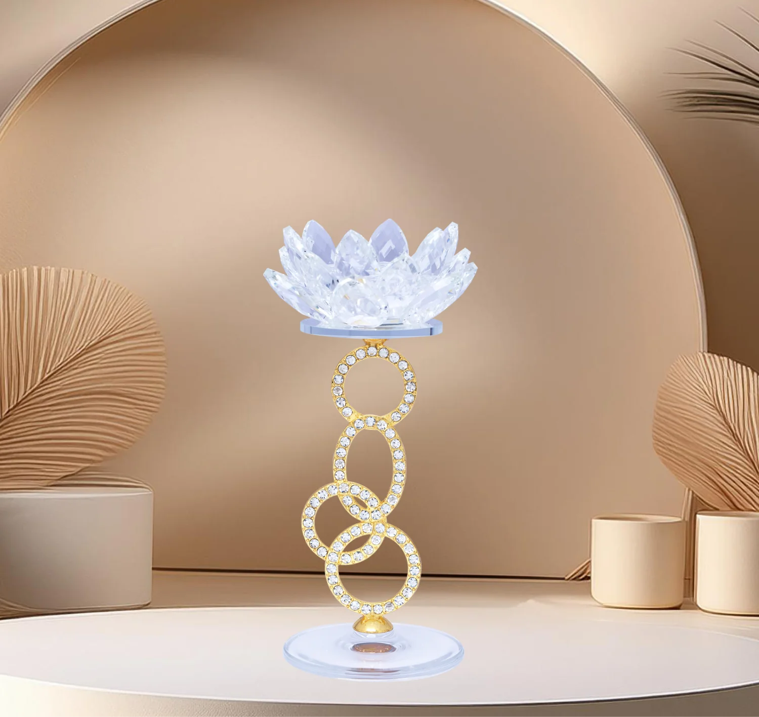 Lotus Crystal Candle Holder Golden