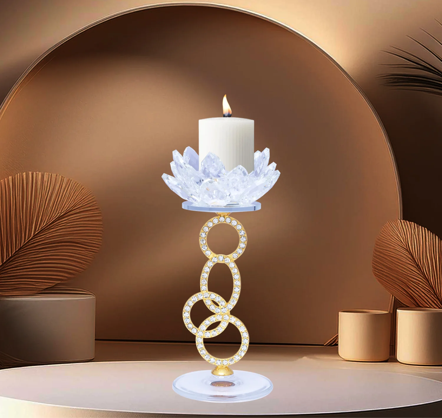 Lotus Crystal Candle Holder Golden