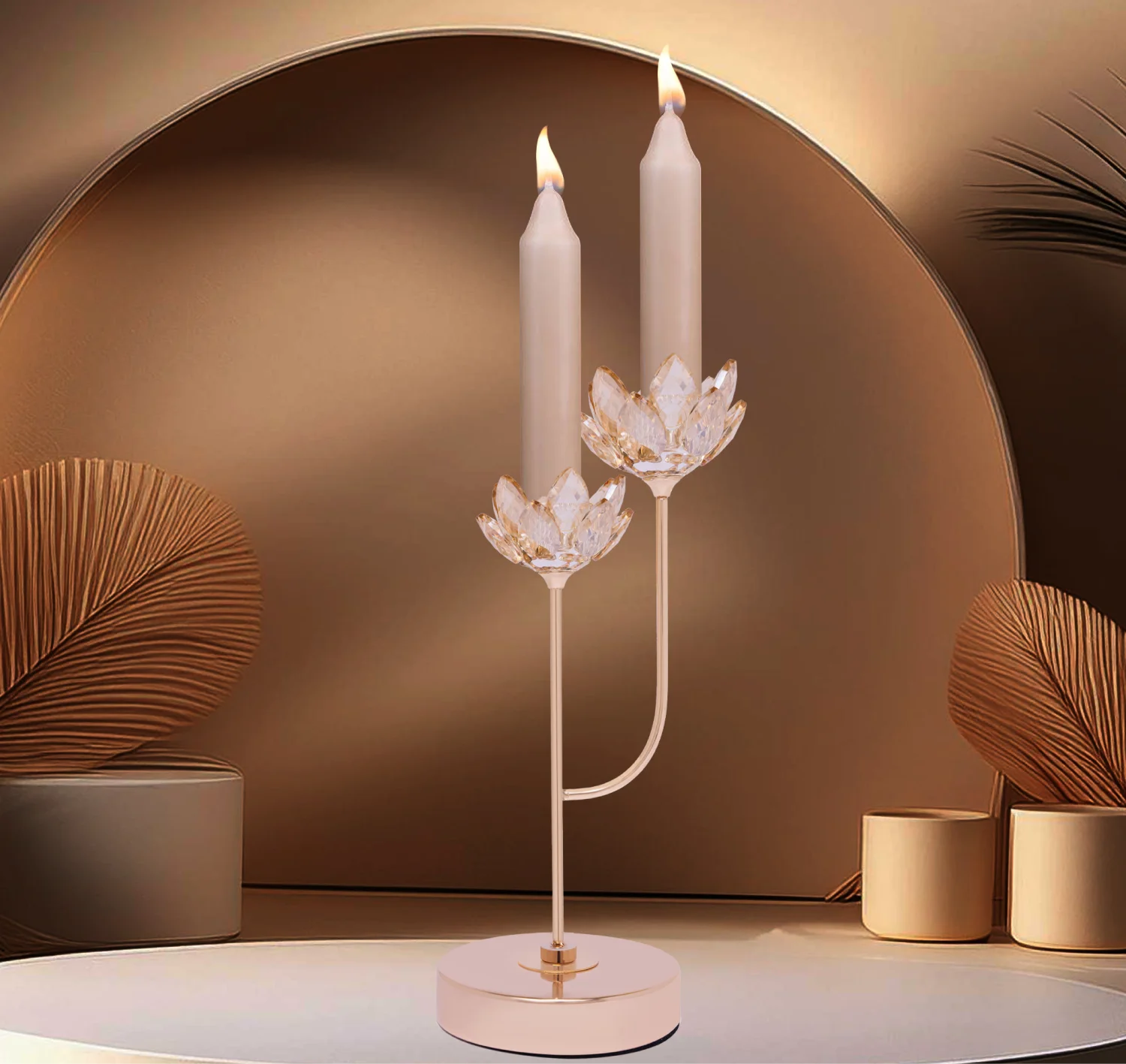 Duo Crystal Flower Candle Holder