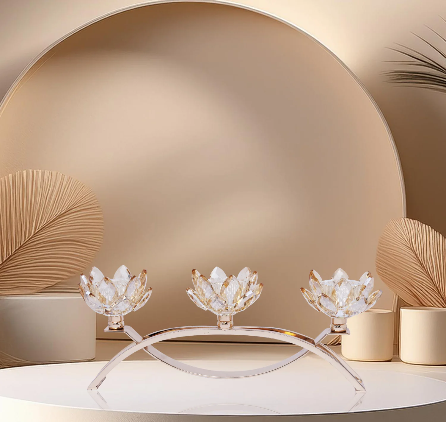 Three Roses Crystal Flower Candle Holder