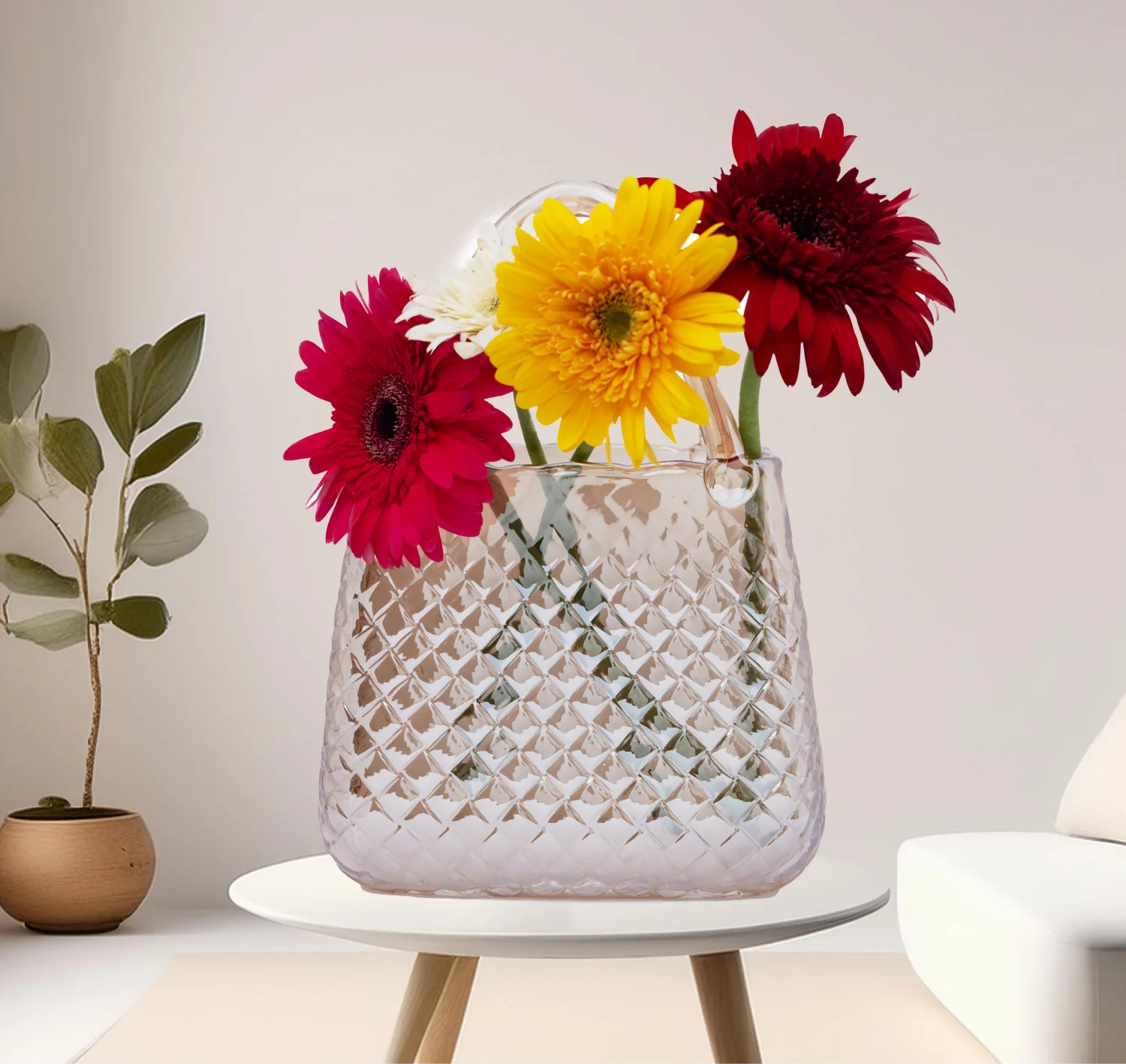 Glass Tote Bag Vase - Textured