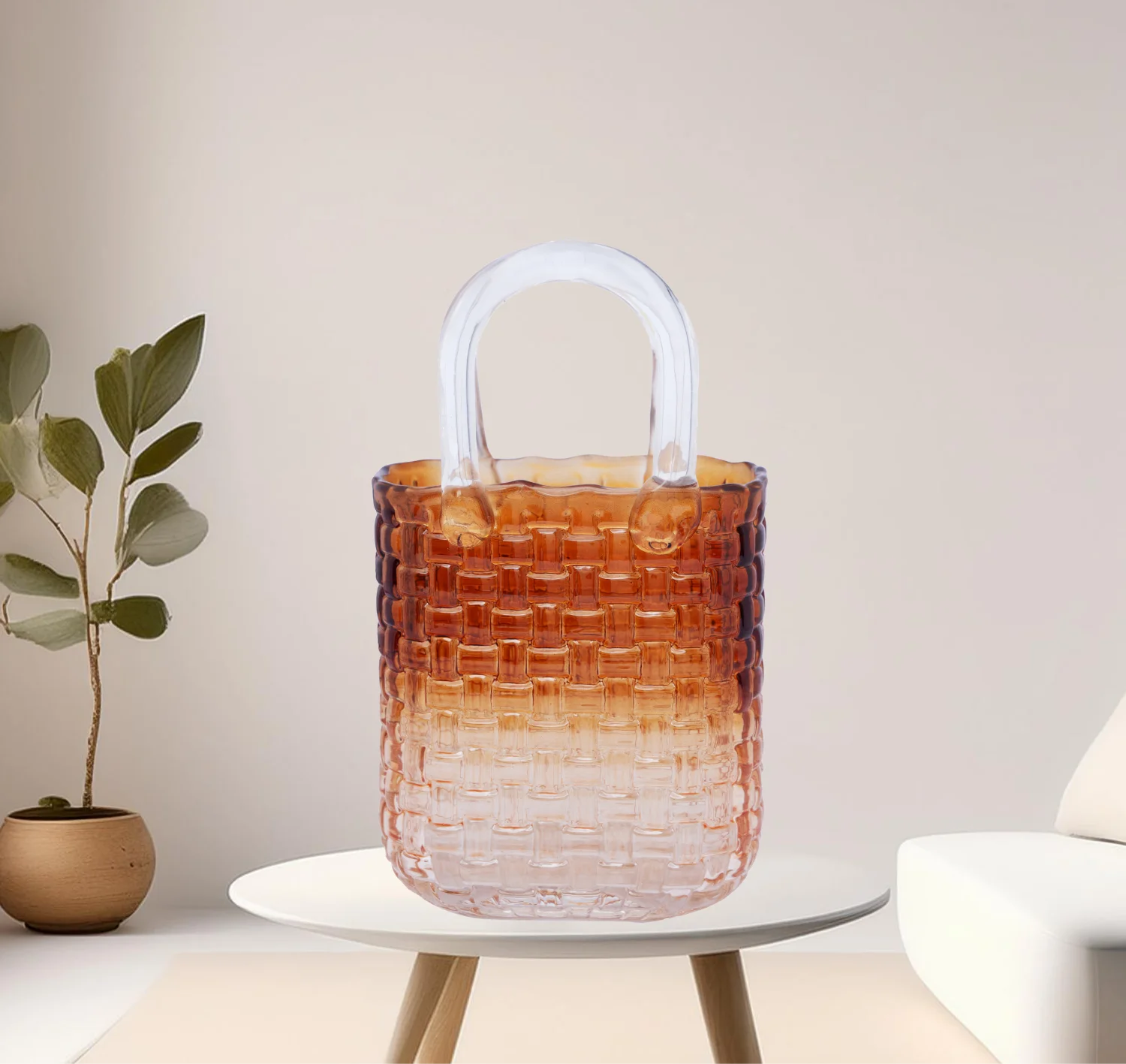 Glass Tote Bag Vase - Medium - Textured