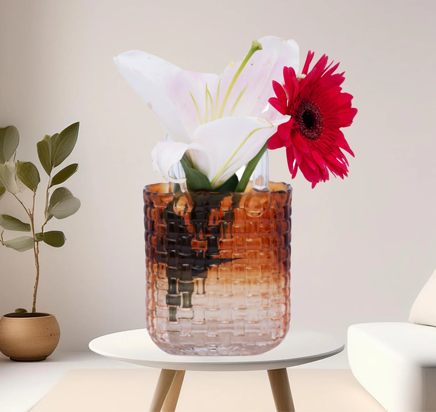 Glass Tote Bag Vase - Medium - Textured