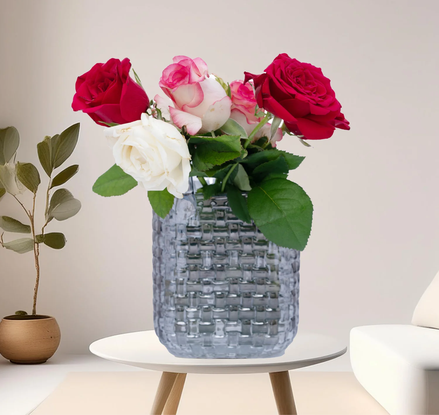 Glass Tall Bag Vase - Textured Medium