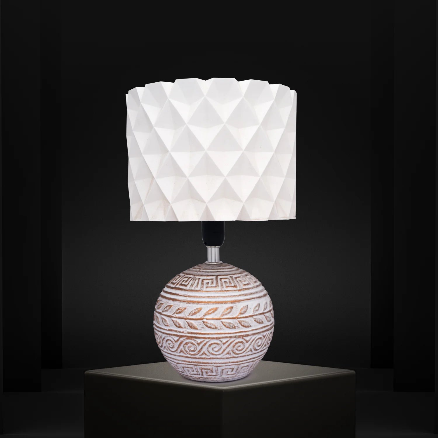 3D Printed Table Lamp, Shade Theme: Diamond, Ceramic Petals