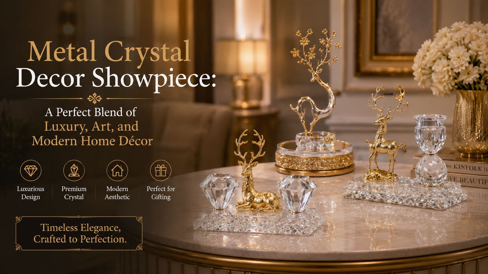 Metal Crystal Decor Showpiece: A Perfect Blend of Luxury, Art, and Modern Home Décor