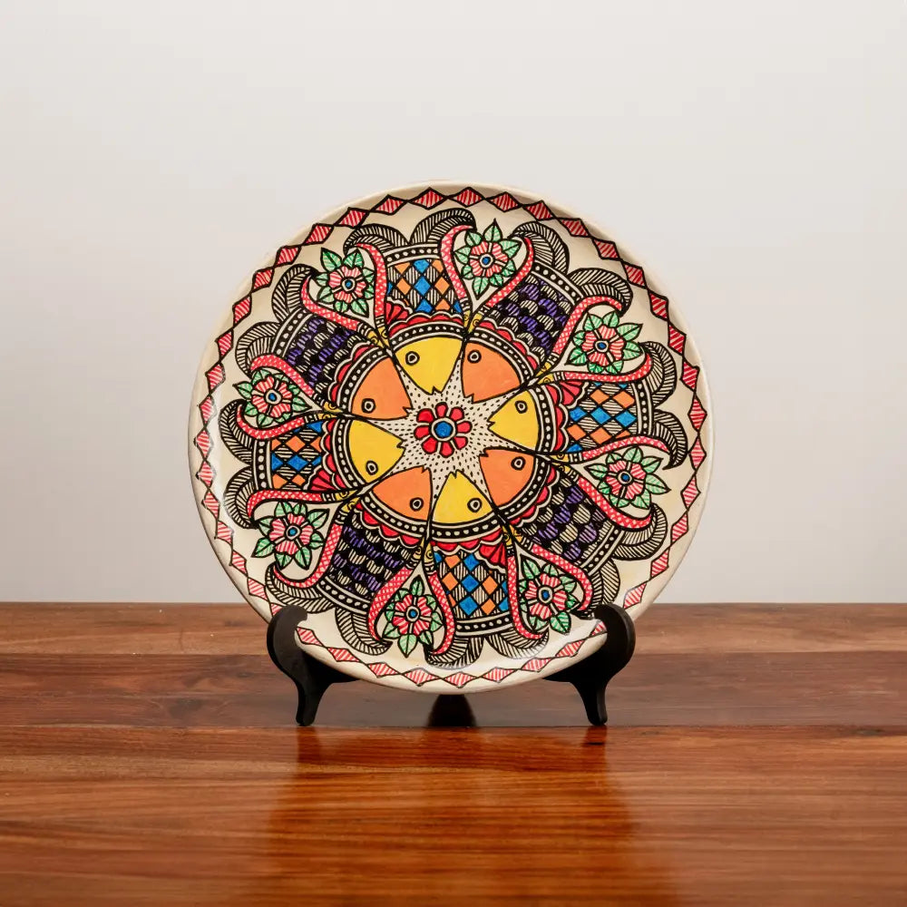 Madhubani Matsya (Fish) Circle of Life Décor Plate