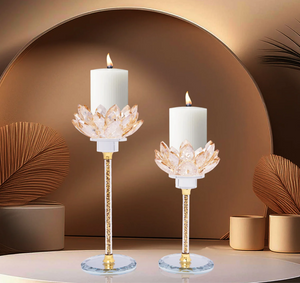 Twinning Lotus Long Stem Candle Holders in Crystal