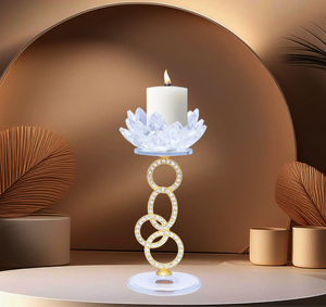 Lotus Crystal Candle Holder Golden