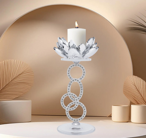 Lotus Crystal Taper Candle Holder Silver