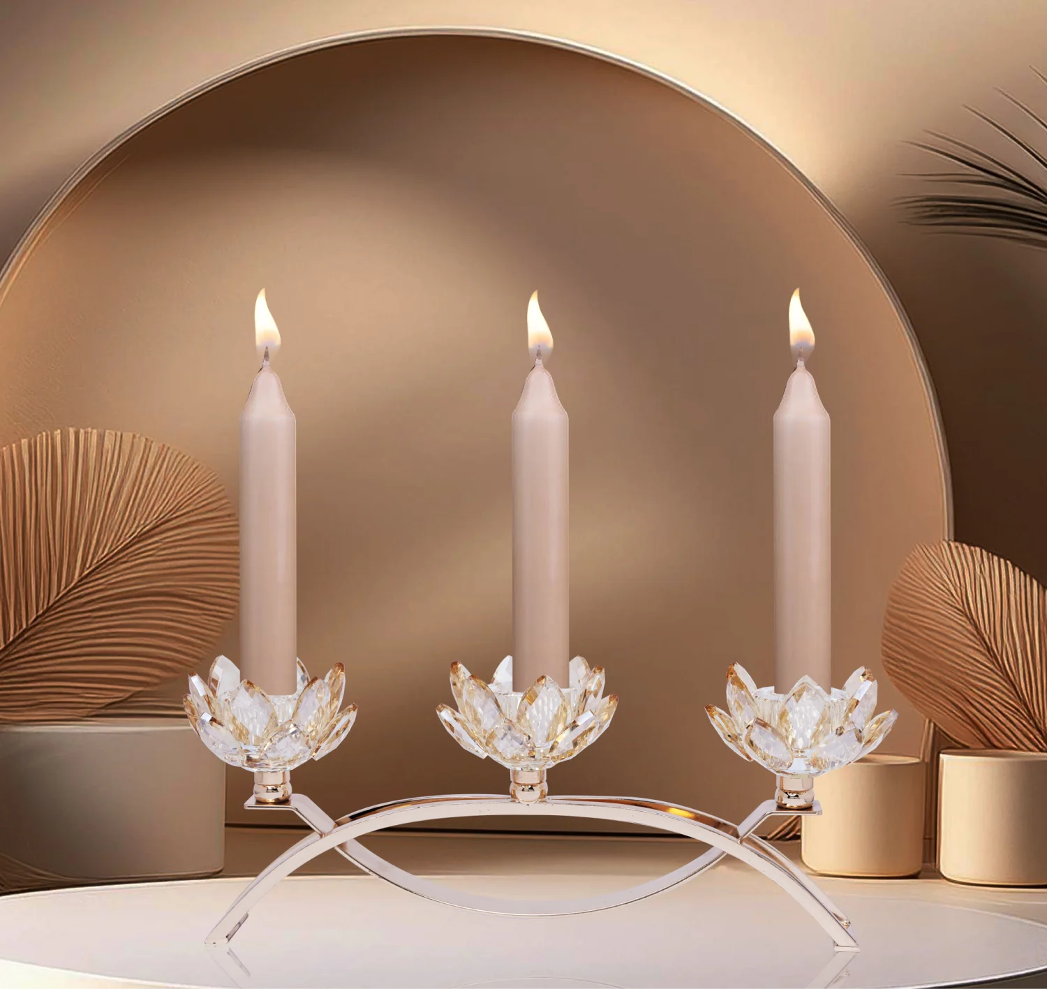 Three Roses Crystal Flower Candle Holder