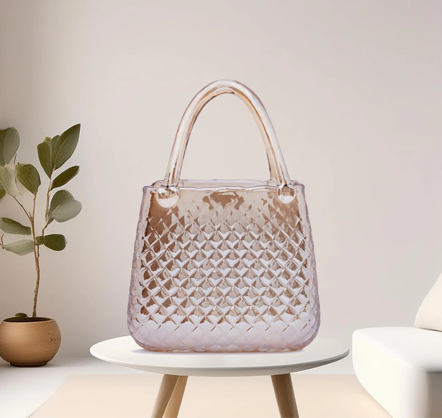 Glass Tote Bag Vase - Textured