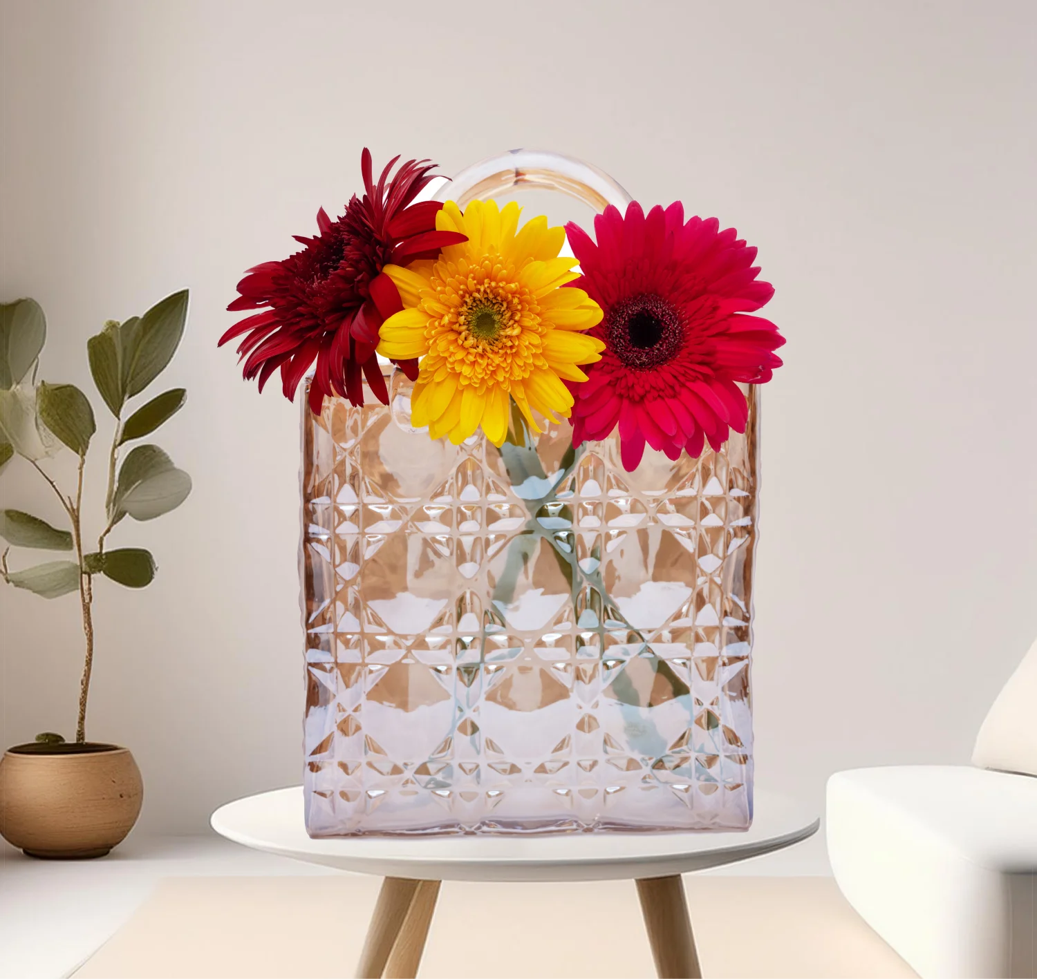 Glass Tote Bag Vase - Rectangle