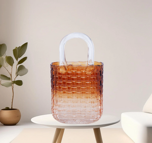 Glass Tote Bag Vase - Medium - Textured
