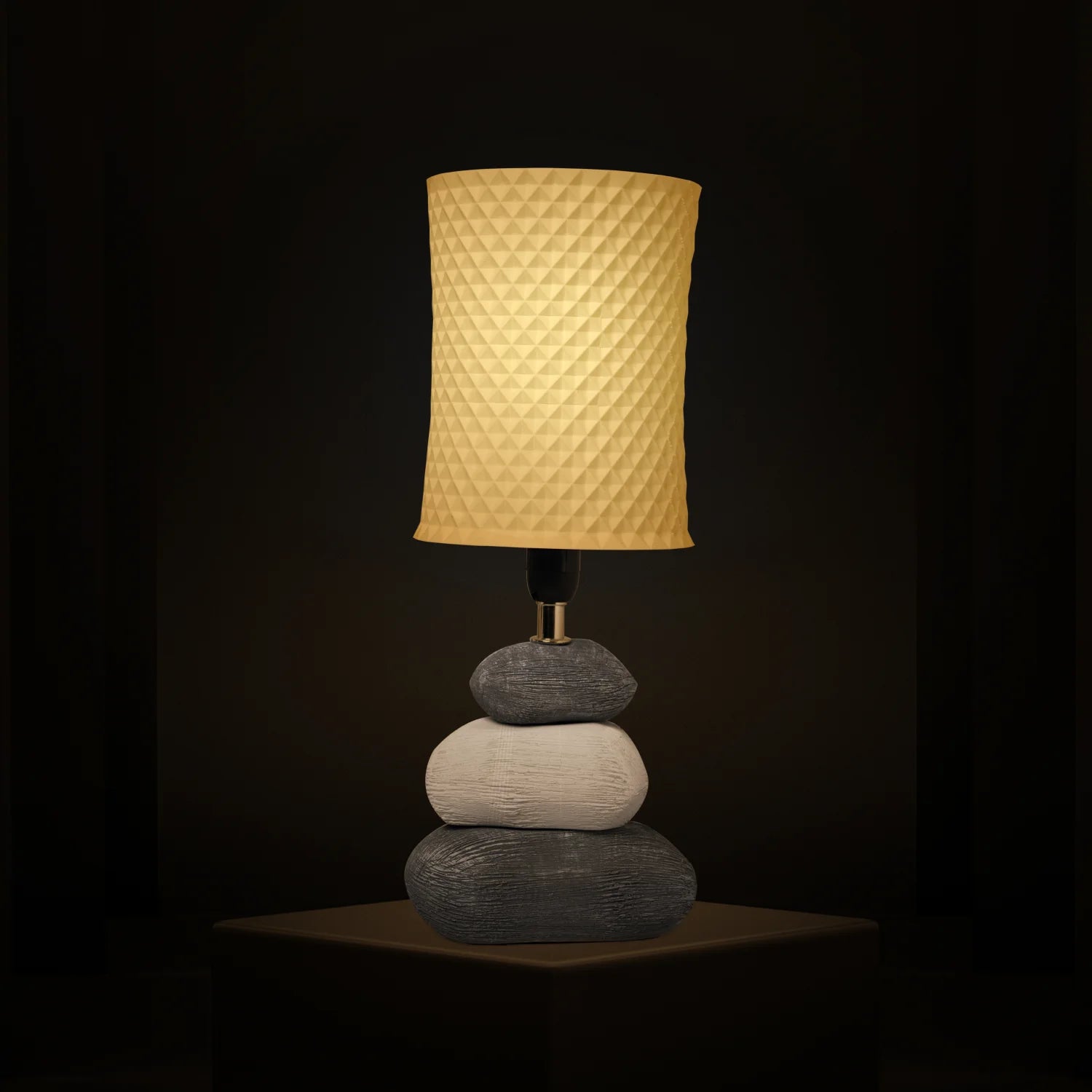 3D Printed Table Lamp, Shade Theme: Knurl, Ceramic Pebbles